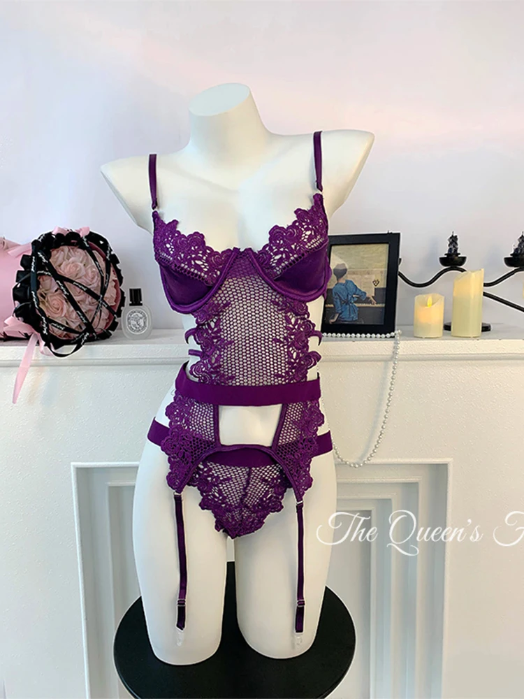 

Women Purple Two-piece Lace Panties Sexy Briefs Underwear & Panty Lingerie Female G-String Thongs Set Briefs Exotic Pantys 2024