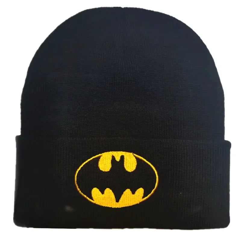 Batman Knitted Hat Cartoon Pattern Embroidery Beanies Cap Autumn Winter Fashion Warm Wool Hat Cold Hat Men and Women Couple Hats