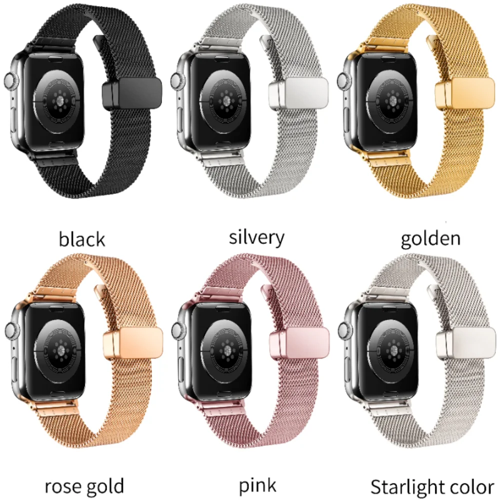 สายแม่เหล็กแบบ Milanese สำหรับสายคาด Apple Watch 45มม. 41มม. 44มม. 40มม. 42มม. 38มม. สายข้อมือโลหะ iWatch 8 7 6 5 4 3 SE2 ultra 49มม.