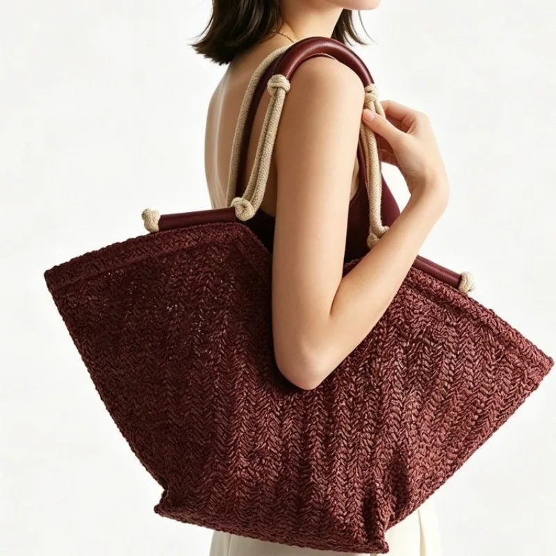 Retro Large-capacity Hand-woven Straw Bag 2026 Summer Trend Women's Beach Vacation  Shell-shaped Single Shoulder Bag Sac A Main