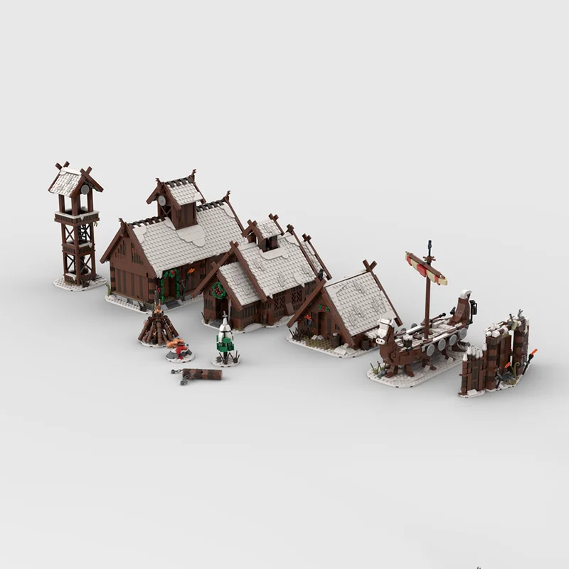 3158pcs Idea Winter Viking Village Building Blocks Medieval Blacksmith House Architecture Model Toy Kid Christmas Gift Moc-21343