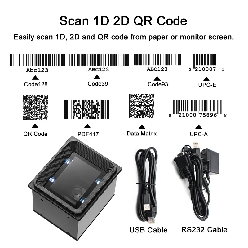 Imagem -03 - Yidascan-fixo Mount qr Code Barcode Scanner Módulo Usb Rs232 Wiegand Auto Indução Quiosque Leitor Torniquete Fm300 1d 2d