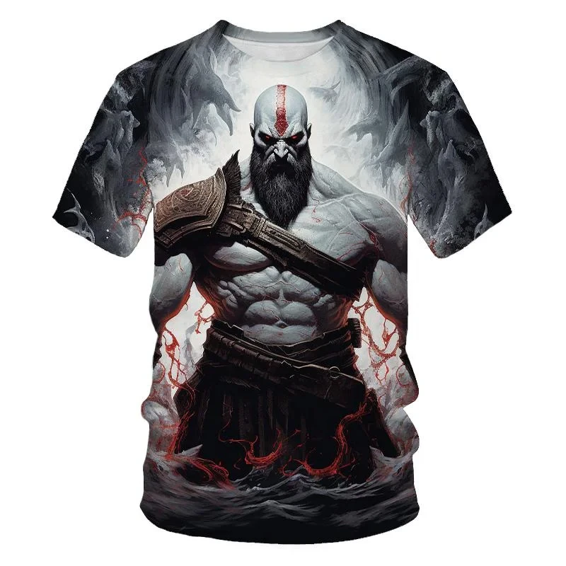 Fashion Game Characters Kratos 3D Print T-Shirts For Men Summer Hip Hop Trend Streetwear God Of War O-neck Short Sleeve Tee Top