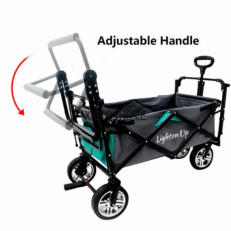 Lighten Up 7In Wheel Folding Wagon Cart 220.5 Capacity W/ Adjustable Handle Pull Oxford Cloth Collapsible Outdoor Garden Trolley