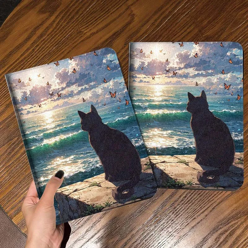 

Black Cat Sunshine Cover For iPad Pro Mini Air 1 2 3 4 5 6 7 10 11 th 8 9 gen 11 M4 M5 Foldable Tablet Case