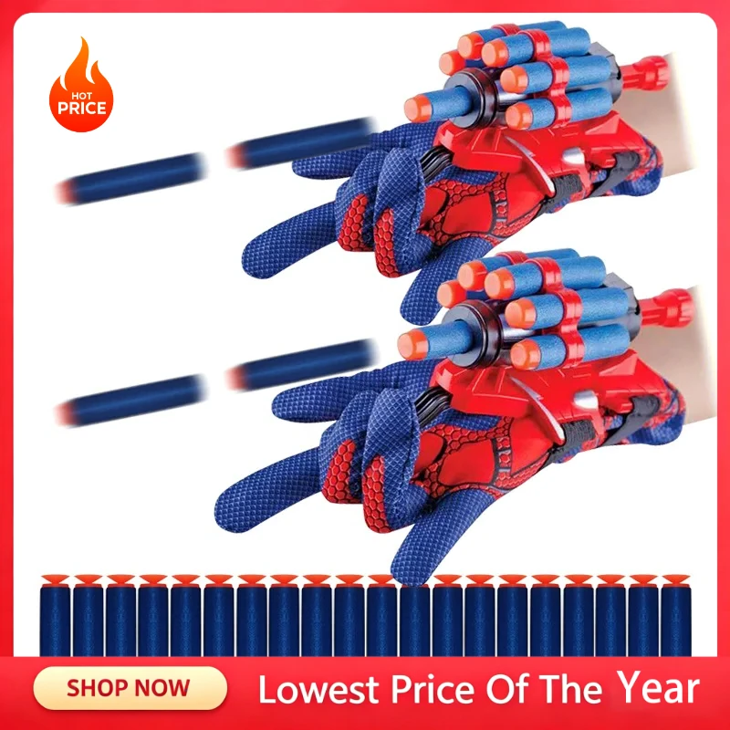 2026 Neuer Spinnennetz-Sender Weichkugel-Launcher Handschuh Cosplay Shooter Klebrige Wand Schaumstoff-Darts Schieß-Handgelenk-Set Halloween