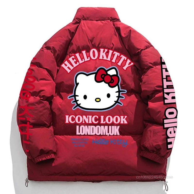 Sanrio Hello Kitty Cute Stand Up Collar Cotton Coat Women's Winter New Loose Zipper Coat Simple Design Trend Sweet Cotton Jacket