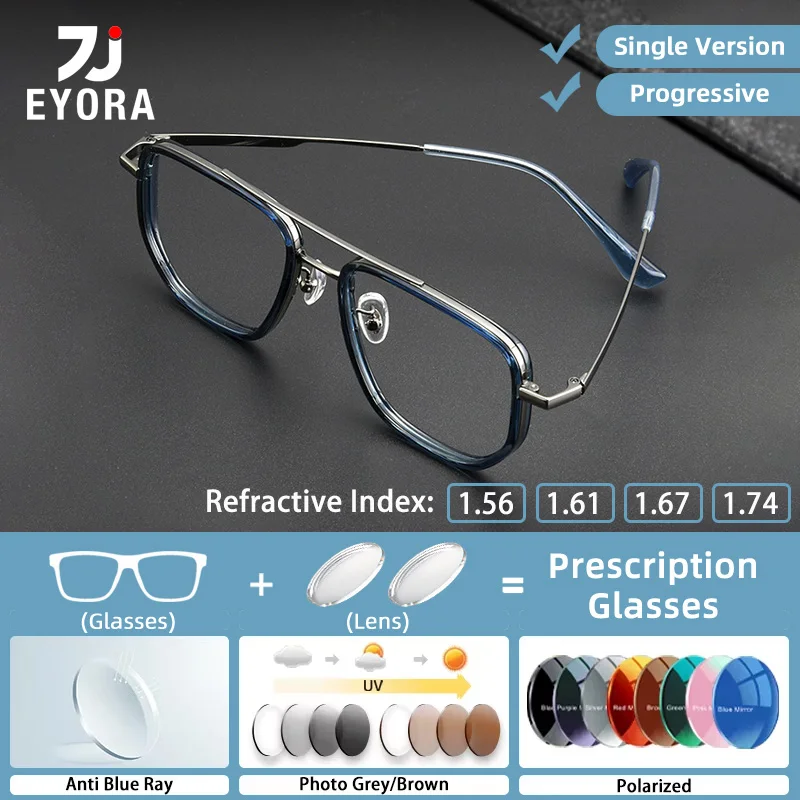 

EYORA Casual Style Polygon Reading Glasses Anti Blue Light Photochromic Myopia Glasses Progressive Prescription Optical Eyewear