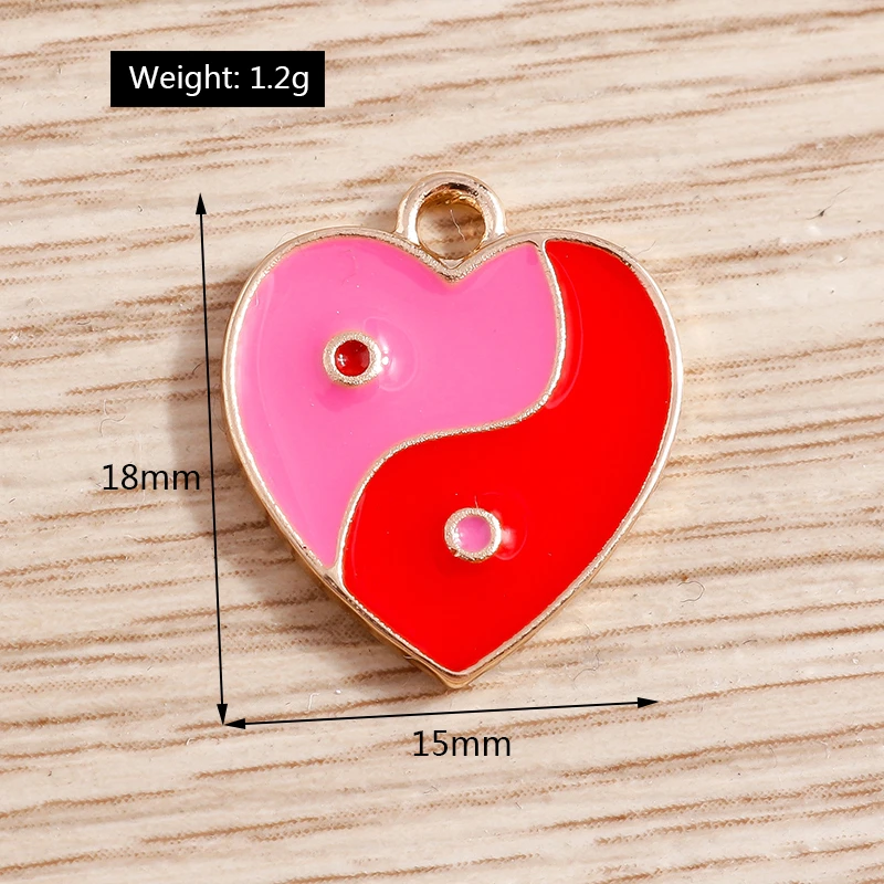 10 Stück niedliche, gemischte Emaille-Anhänger in Form von Tai-Chi-Motiven, Herzen und Sternen zum Basteln von Ohrringen, Halsketten und Armbändern, für DIY-Bastelarbeiten und als Schmuckzubehör. – Detail 6