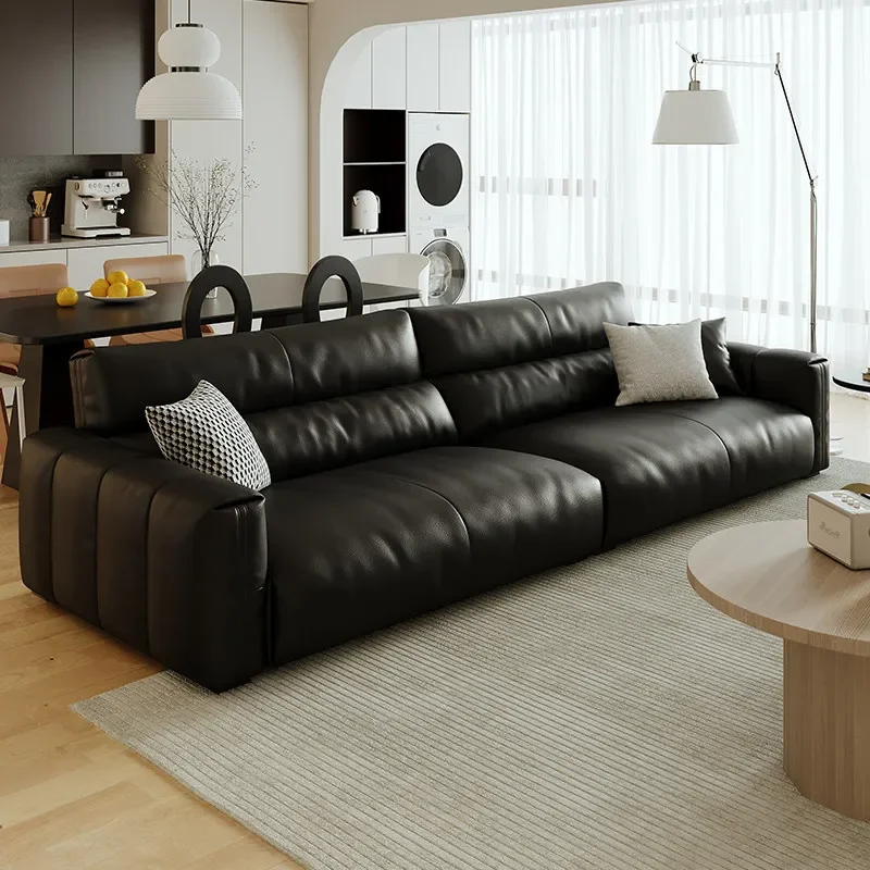 Italian minimalist leather sofa first layer cowhide retro living room small apartment leather art straight row sofa modern