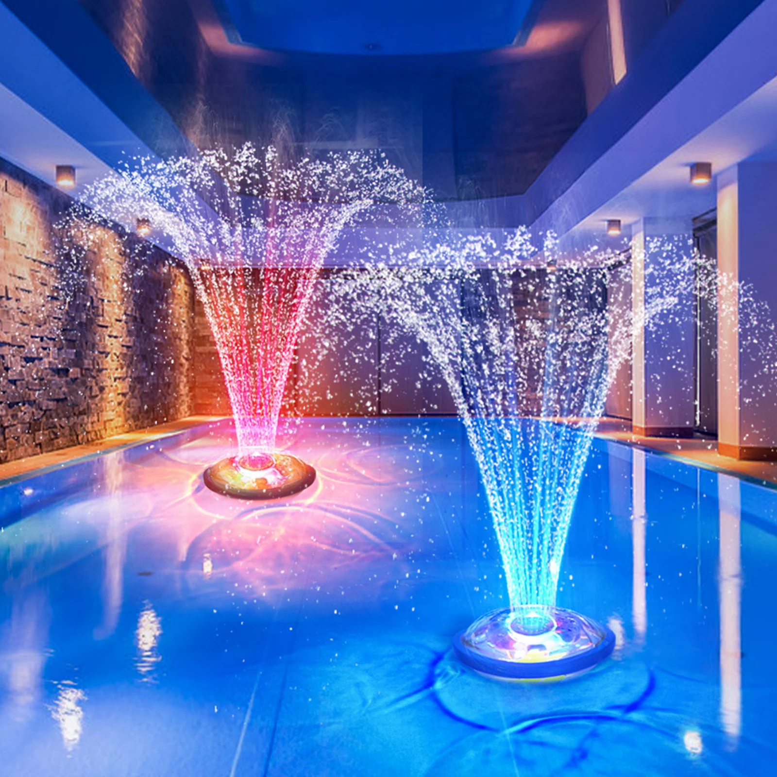 USB Rechargeable Floating Fountain Pump with 5 Light Modes and 4 Spray Modes Swimming Pool Fountains for Above Ground Pools