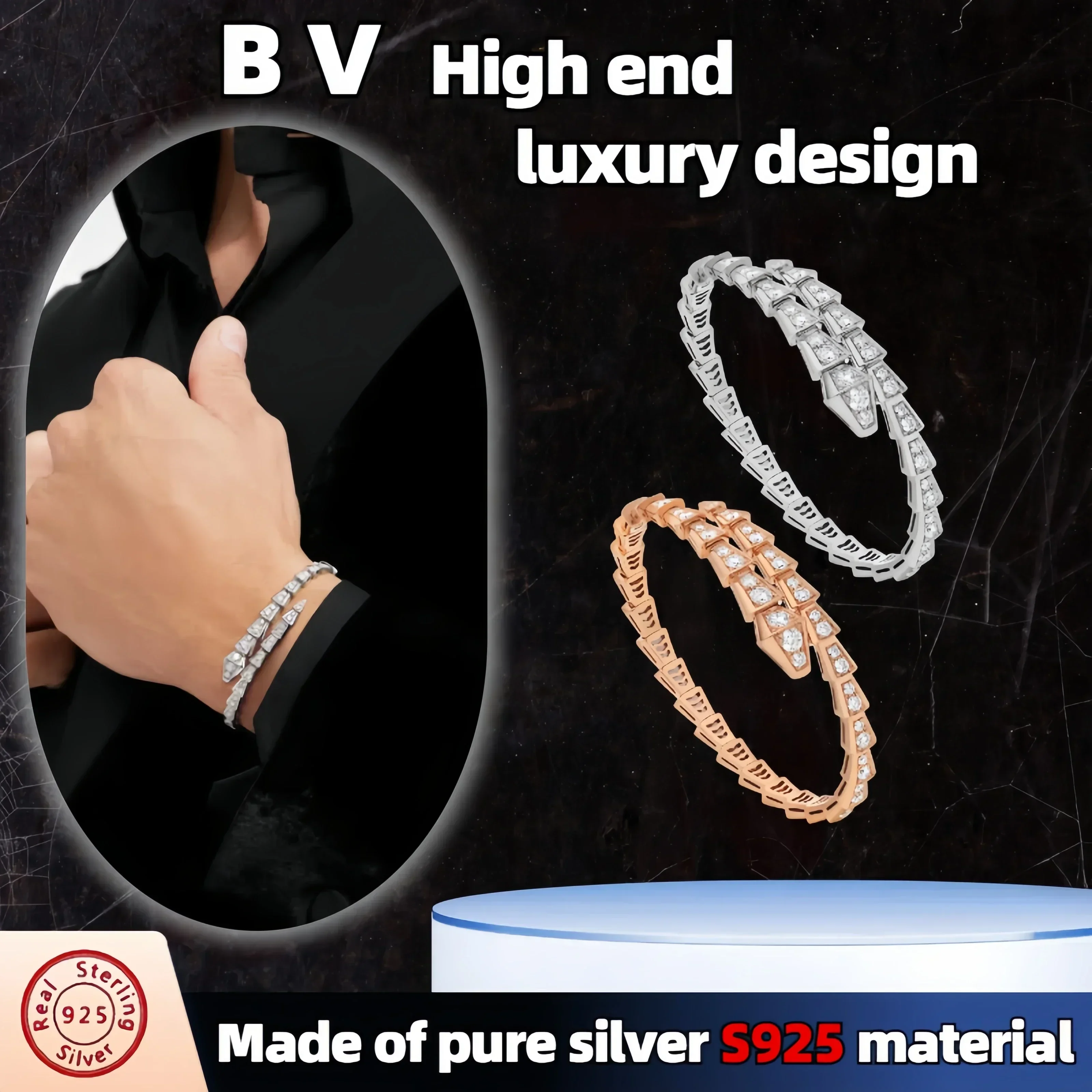 2025 Pure Silver S925 Made with High-quality Snake Shaped Design Inlaid with Diamonds, Fashionable  Series High-end Luxury Brac