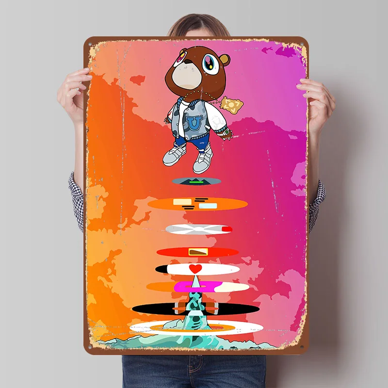 Kanye West Bären-Maskottchen Metallposter Individualisierte Wandkunst Retro Vintage Blechschilder für Männerhöhle Bürodekoration Gaming-Zimmer