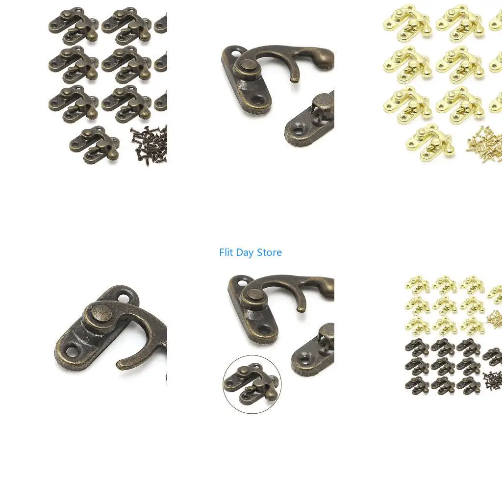 F92C 10x Antique Metal Catch Curved Buckle Horn Lock Clasp Hook Gift Jewelry Box Padl