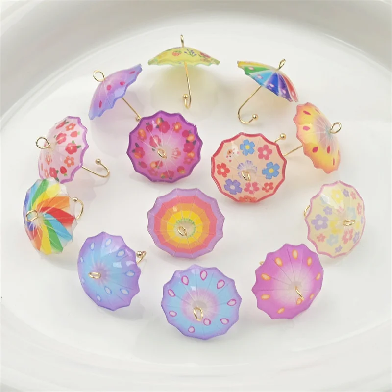 Free shipping 40pcs/lot color flowers pattern print cartoon umbrella shape acrylic beads charms diy jewelry making