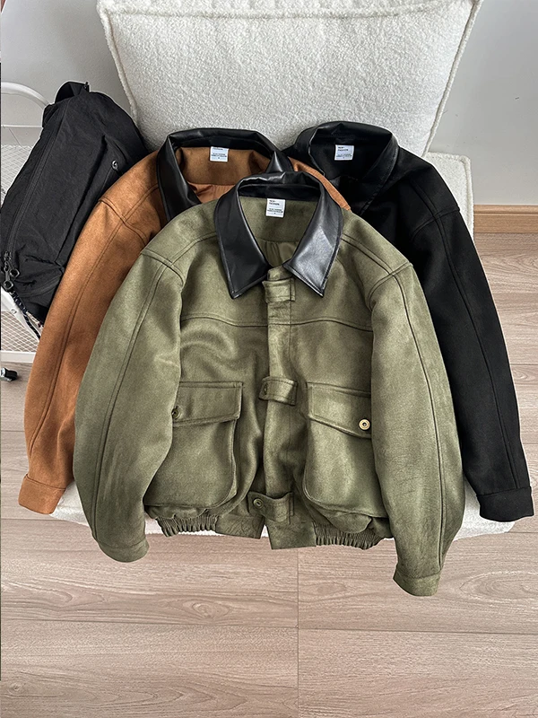 

Мужская и женская замшевая куртка с воротником, в стиле пэчворк, повседневная, весенне-осенняя, премиум-класса, свободного кроя, рабочая одежда, верхняя одежда