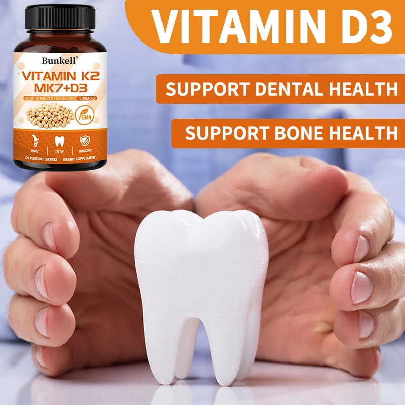 Vitamin K2 (MK7) + D3 Supplement - Non-GMO, Easy-to-swallow Vitamin D and K Complex for Healthy Bones, Teeth and Immunity