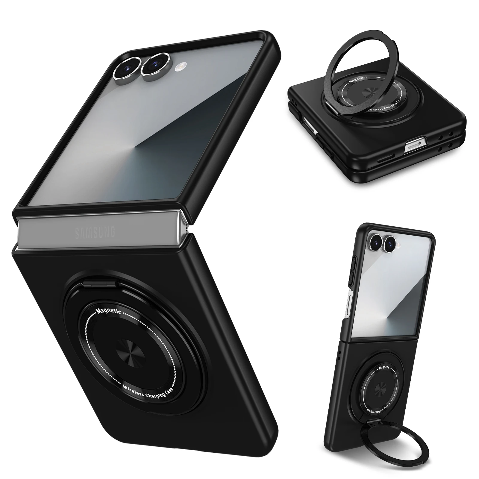 

360 Rotating Magnetic Ring Holder Phone Case for Samsung Galaxy Z Flip 7 6 5 4 3 Flip7 Flip6 Flip5 Flip4 Flip3 Shockproof Cover