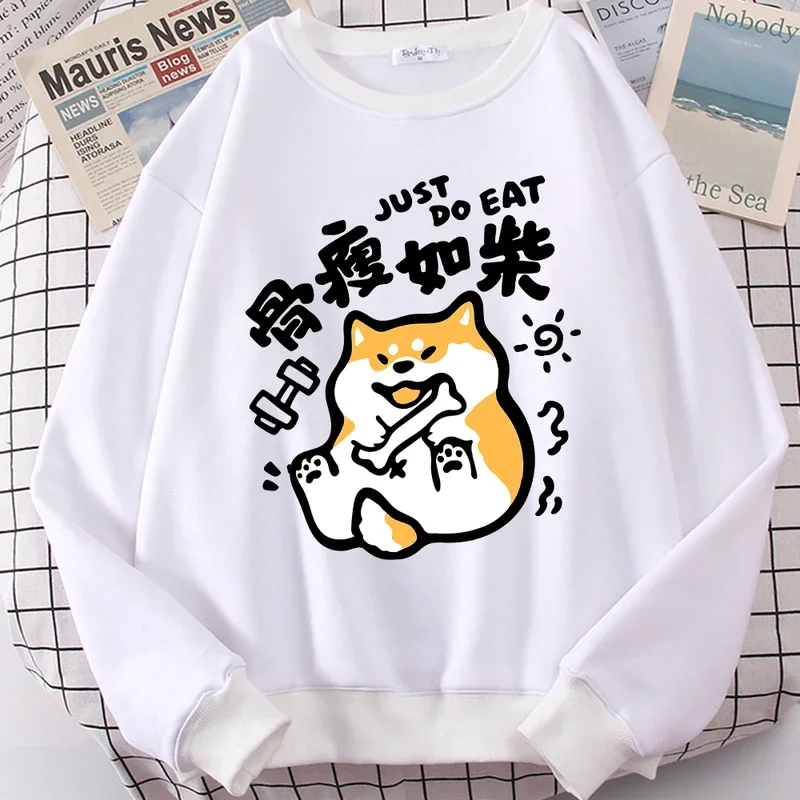 

Just Do Eat Fun Chai Gou Cute Print Cartoons Men Women Autumn Fashion Hoodies Crewneck Fleece Pullover Loose Sweatshirt Couple