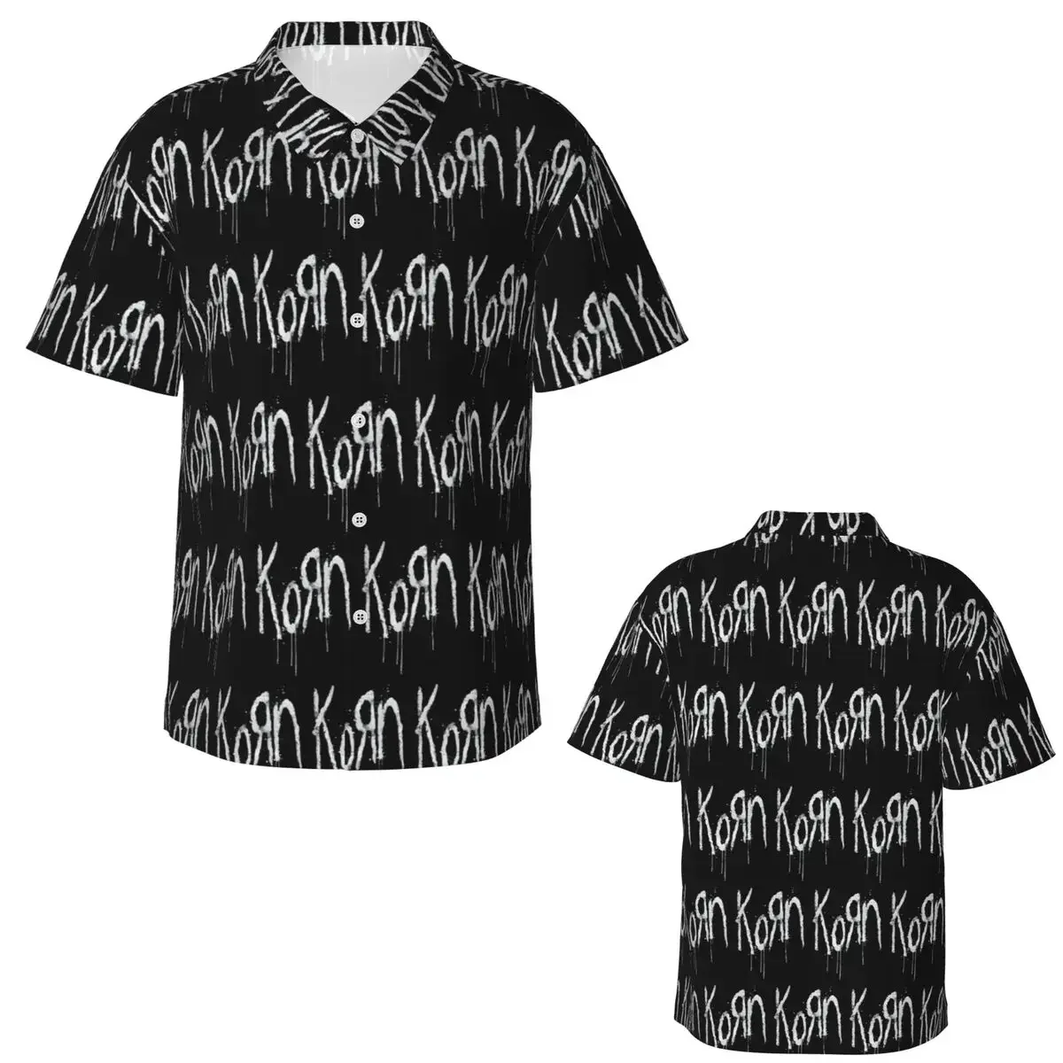 Korn Band Rock Metal Music Hawaiian Shirts Casual Men Short Sleeve Shirt for Summer Beach Men's Lapel Tops