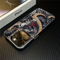 New Luxury Dragon Totem Anti-drop Armour Case For iPhone 16 Pro Max 15 14 13 12 11 Pro XR XS 7 8 Plus Lens protect plating Cover