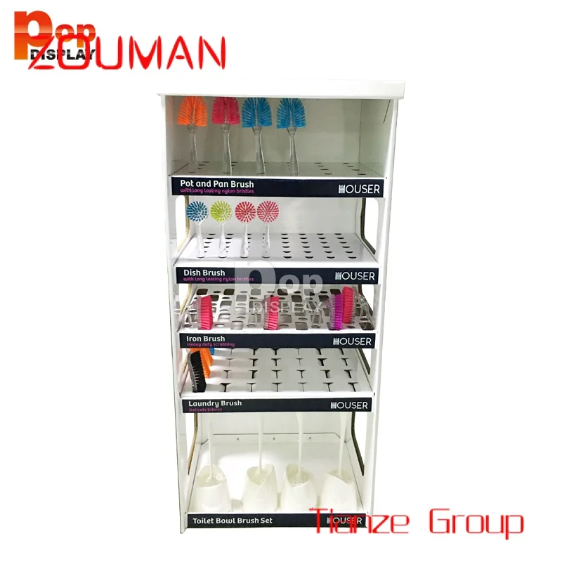 Custom , CMYK printed cardboard brush display POS retail display stand market advertising floor display shelf with slot