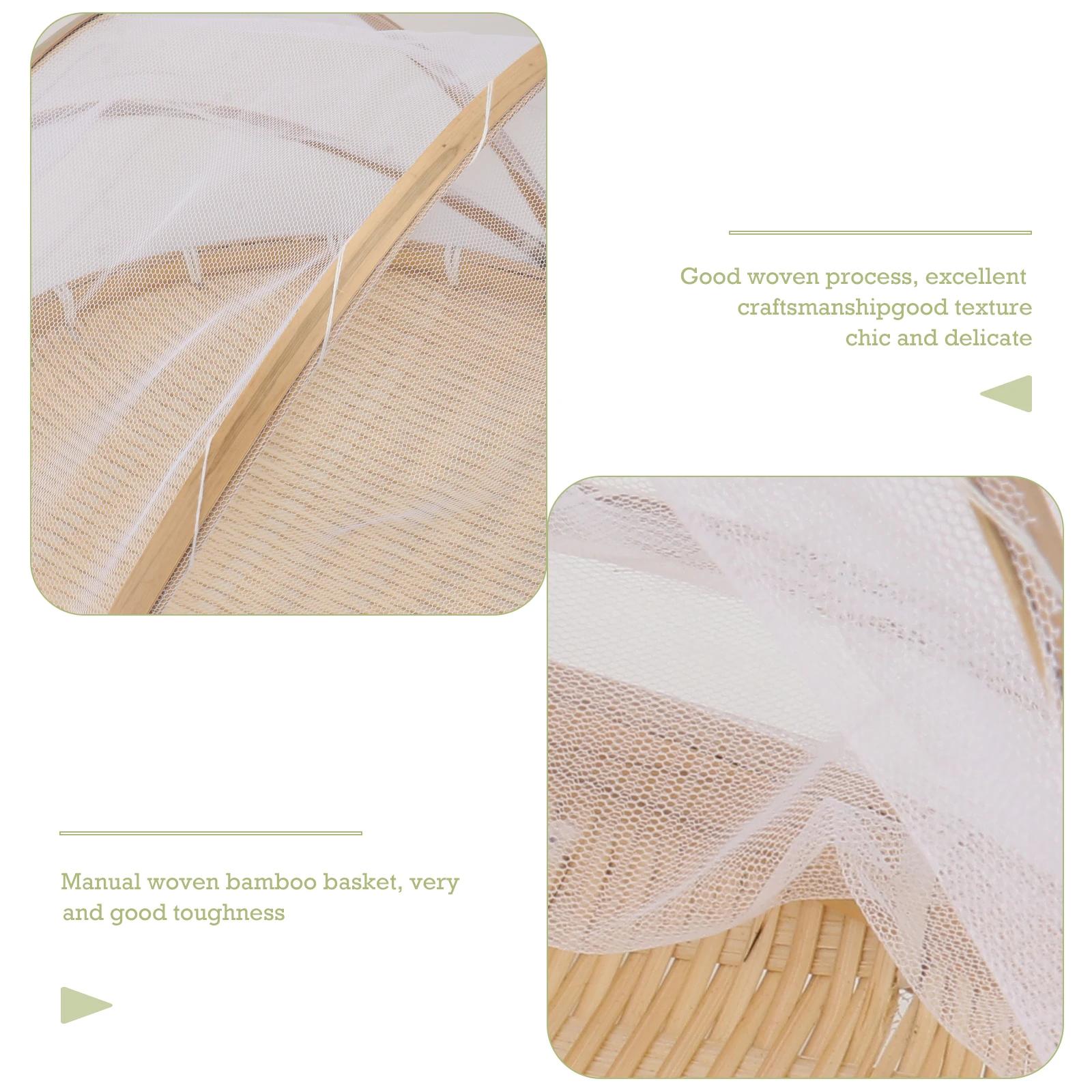 

1pc Bamboo Woven Food Basket With Gauze Cover Large Capacity For Fruits Vegetables Bread Storage Kitchen Gadget