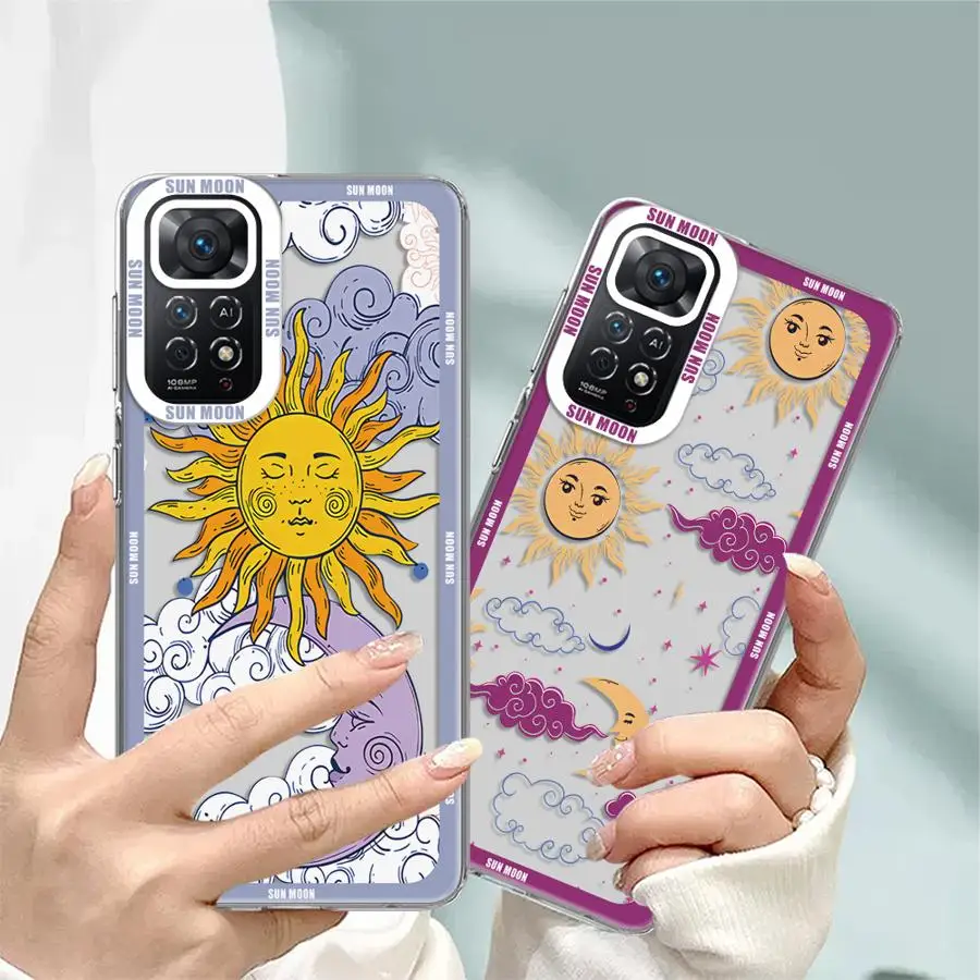 Sun Moon Stars Pattern Clear Soft Case for Xiaomi Redmi Note 11 12 Pro Plus 10 9T 10T 11S 8 Pro 9 Note 10 11 12s Phone Cover