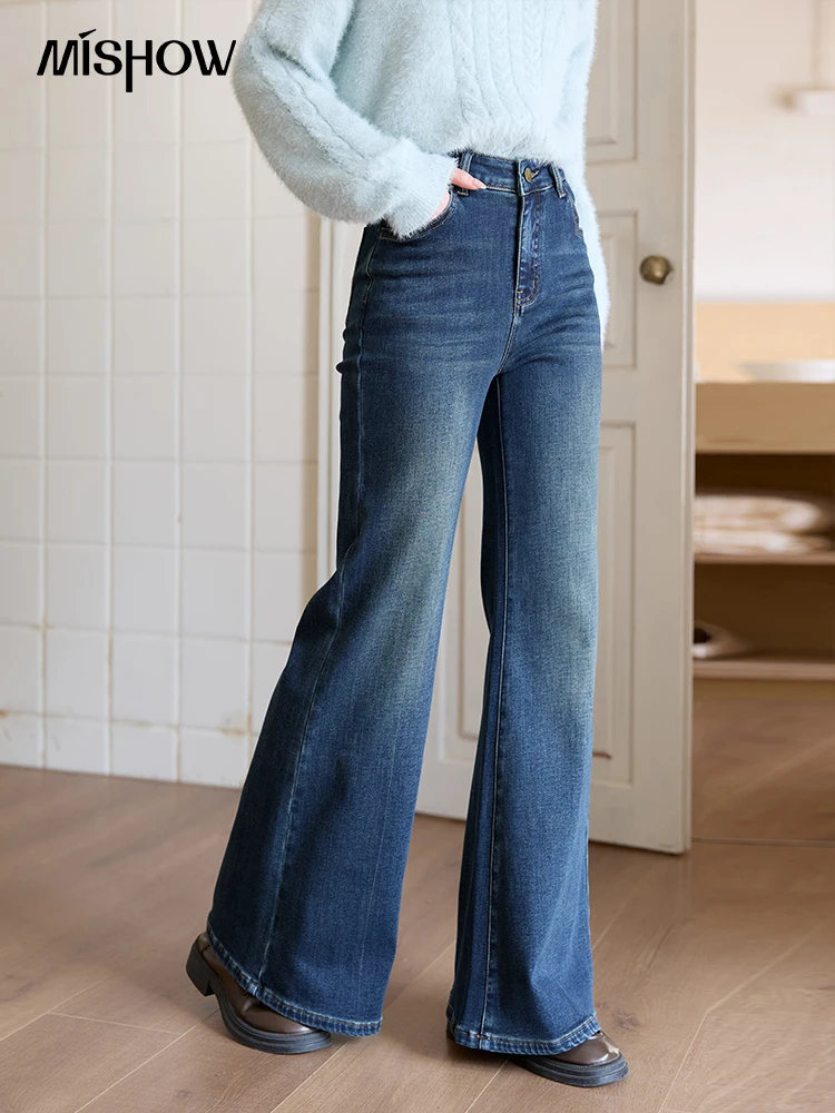MISHOW femmes jean 2025 automne hiver Denim bleu évasé taille haute jean mince nouveau rétro trajet pantalon à jambes larges MXE51K1092