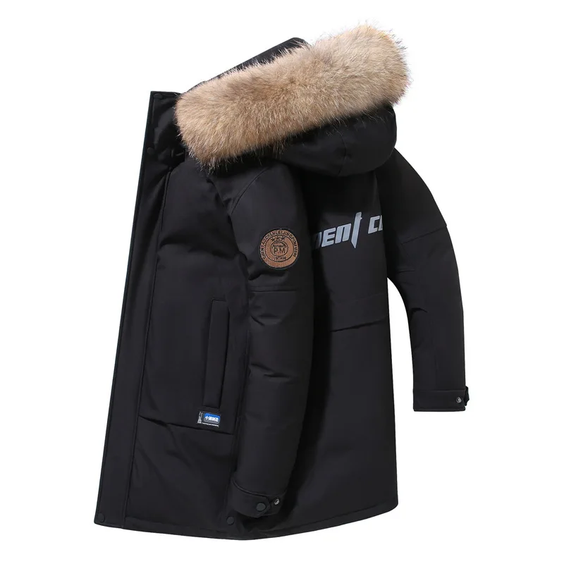 Neue Winter Männer Kapuze Pelz kragen lange Daunen mäntel männliche weiße Enten Daunen jacken Qualität Mann mehrere Taschen Parkas Jacken 3xl