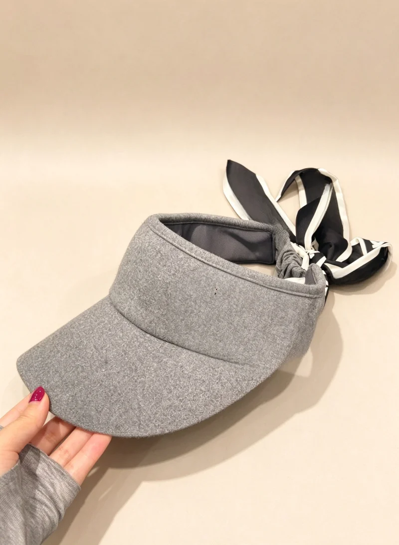 Ladies Autumn Golf Sun Visor Pure Wool Elastic Retention Empty Top Hat Fashion Long Scarf Ribbon Bow Outdoor Golf Headwear view 5