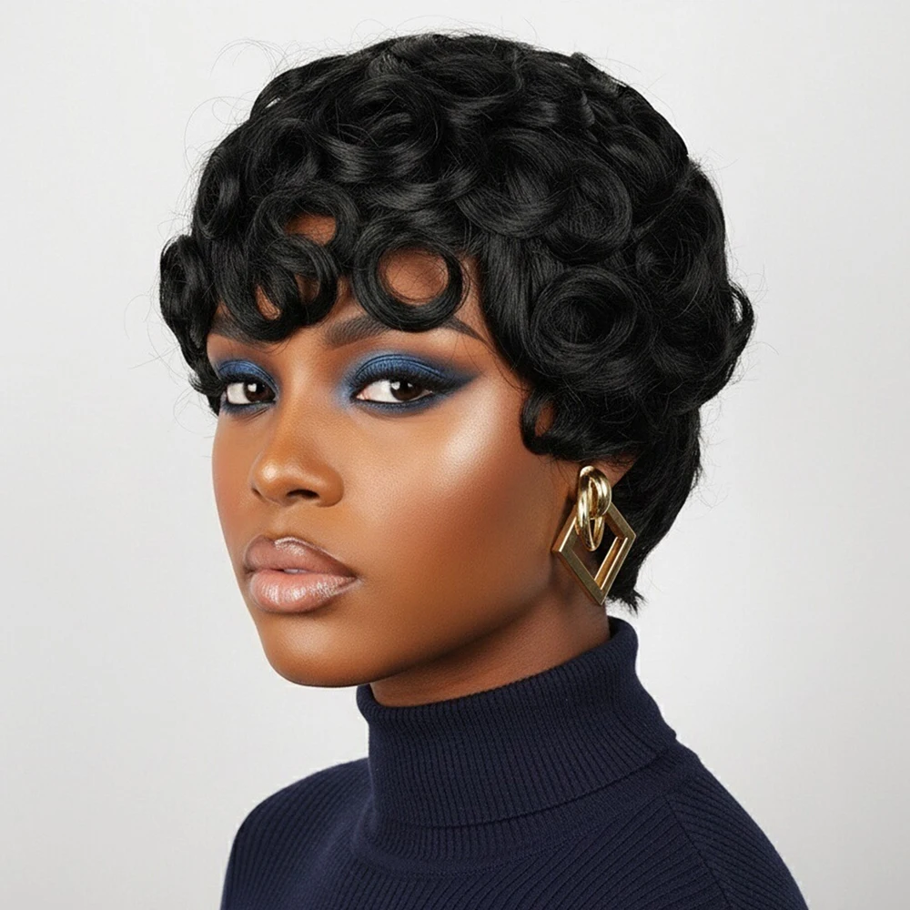 Black Curly Short P… - image