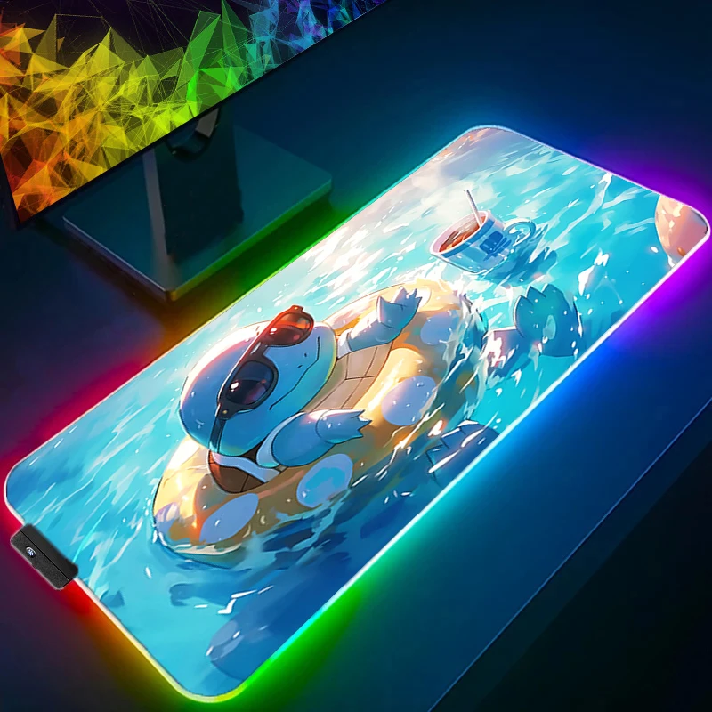 لوحة الماوس RGB لوحة ماوس للألعاب LED وسادة مكتب الكمبيوتر حصيرة مضيئة لوحة الماوس P-Pokemons السنجاب لوحة المفاتيح الحصير الجدول البساط مع