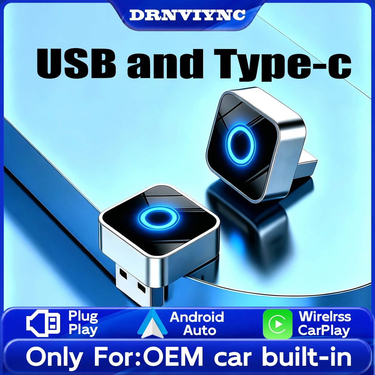 DRNVIYNC 2in1 Wireless CarPlay Adapter Upgraded (USB and Type-c) Mini USB CarPlay Dongle Wirn with Fast Stable Connectio Wired to Wireless Dongle