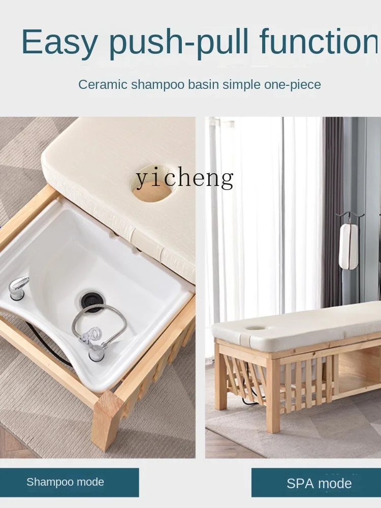 XL Shampoo Chair Hair Saloon Dedicated Flat Lying Solid Wood Head Massage Therapy Bed Ceramic Basin