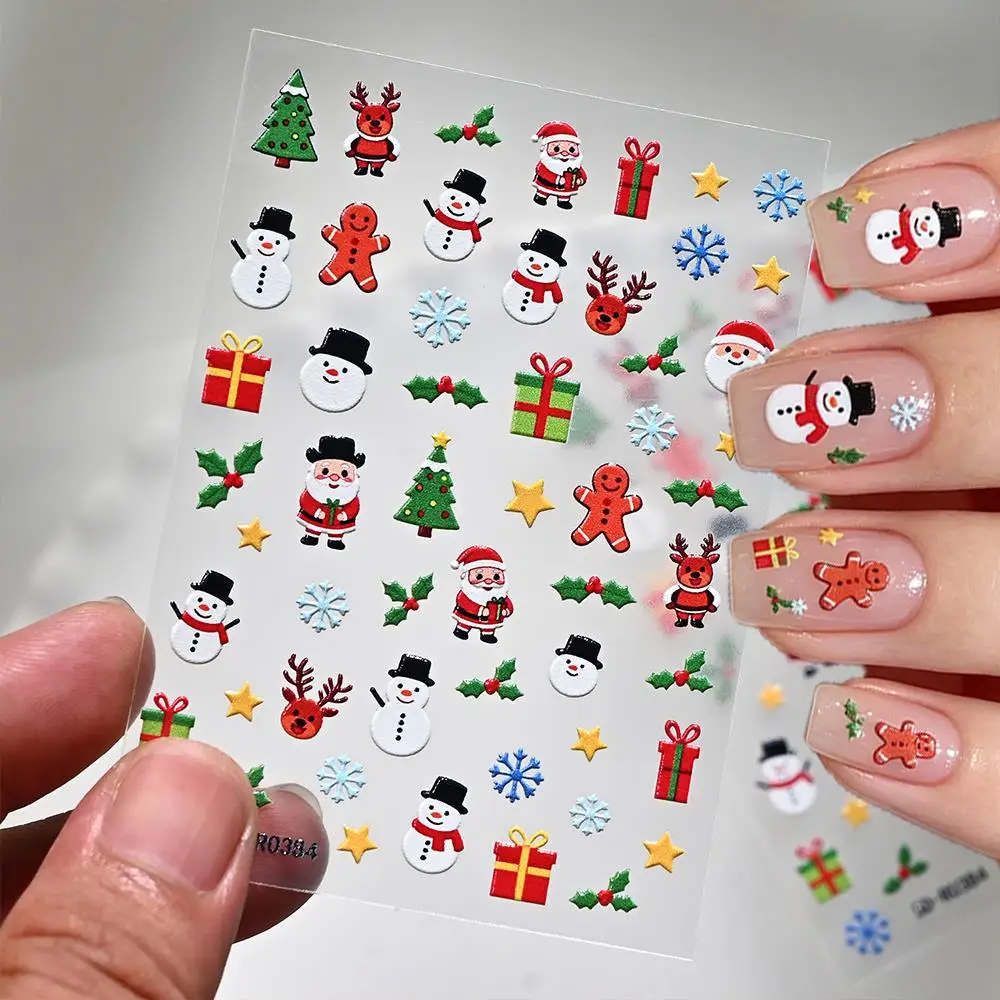 2Pc 5D Cartoon Santa Snowman Xmas Tree Nail Stickers Snowflakes Gingerbread Man Elk Holly Nails Decal Winter DIY Manicure Decor