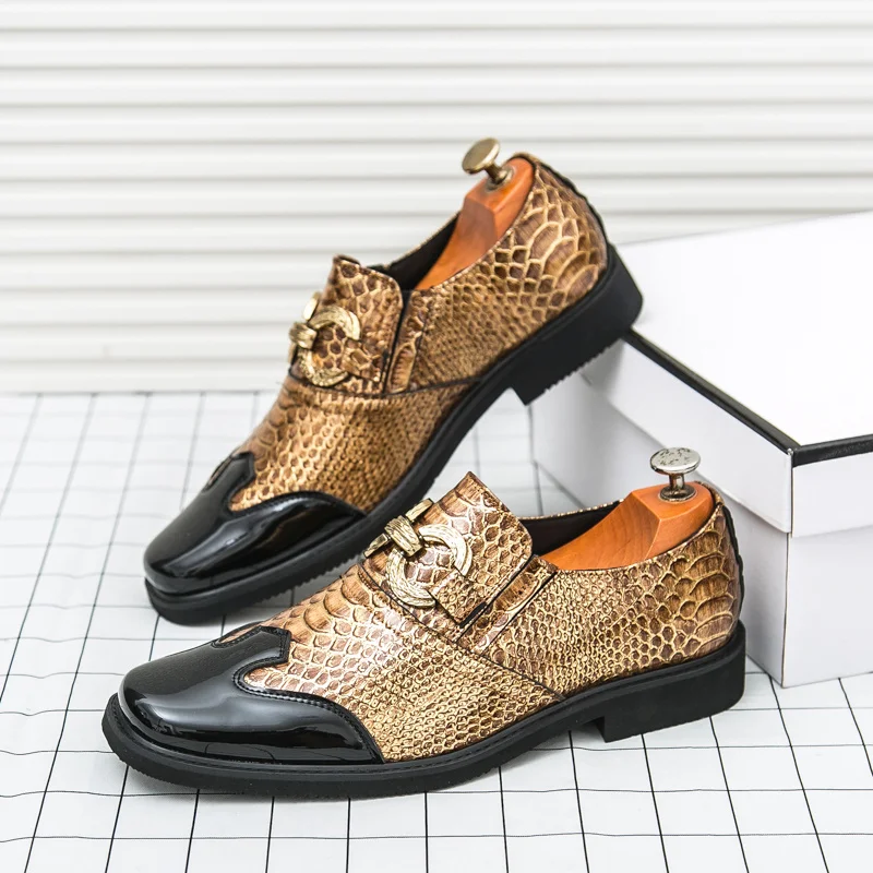 

Luxury Men's Social Shoe Fashion Golden Glitter Leather Shoes Size 38-46 Formal Shoes Man Square Toe Party Wedding Shoes for Men