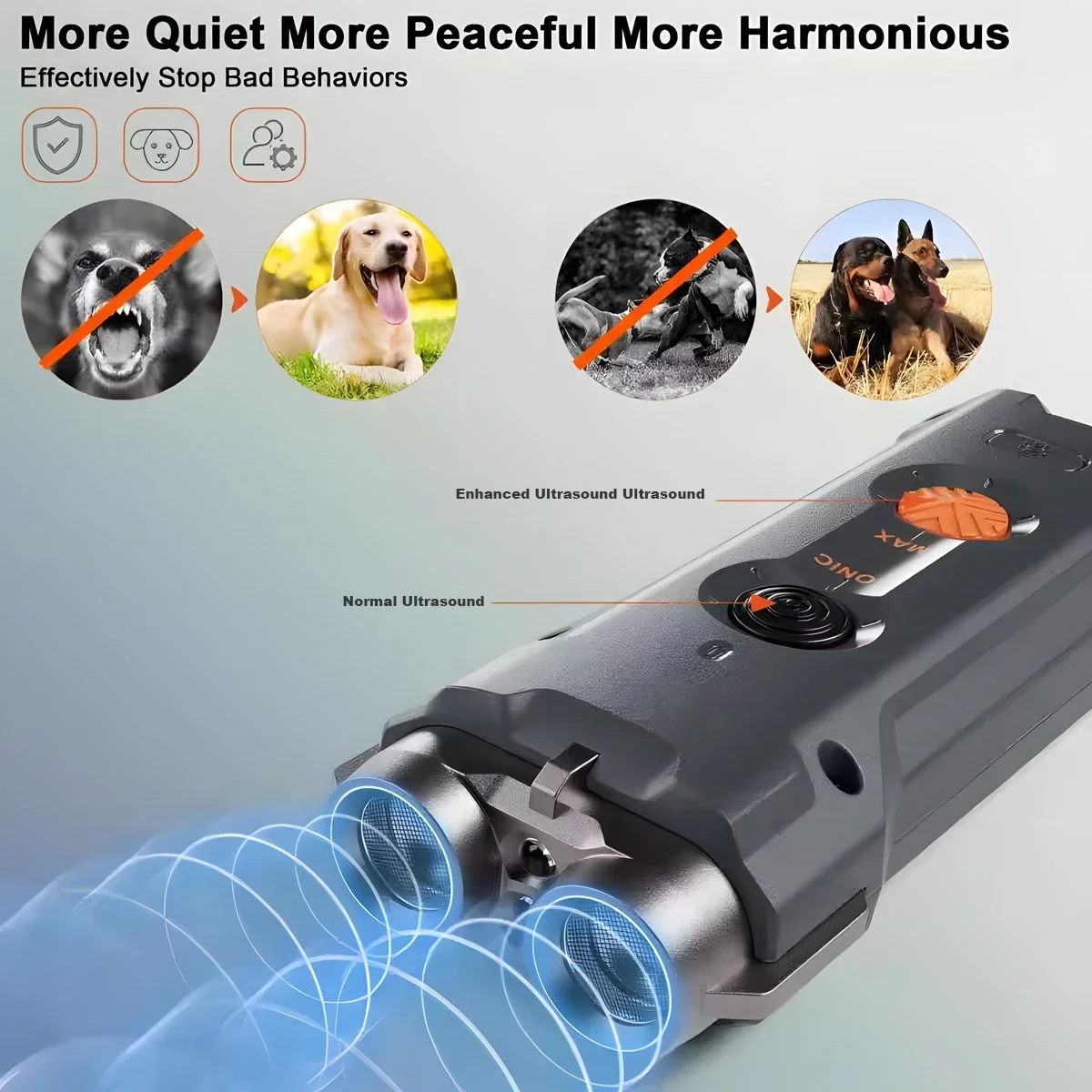 10M High Power Deterrent Ultrasonic Dog Repeller Pet Training Anti Barking with Led Flashlight Rechargeable for Dogs Accessories