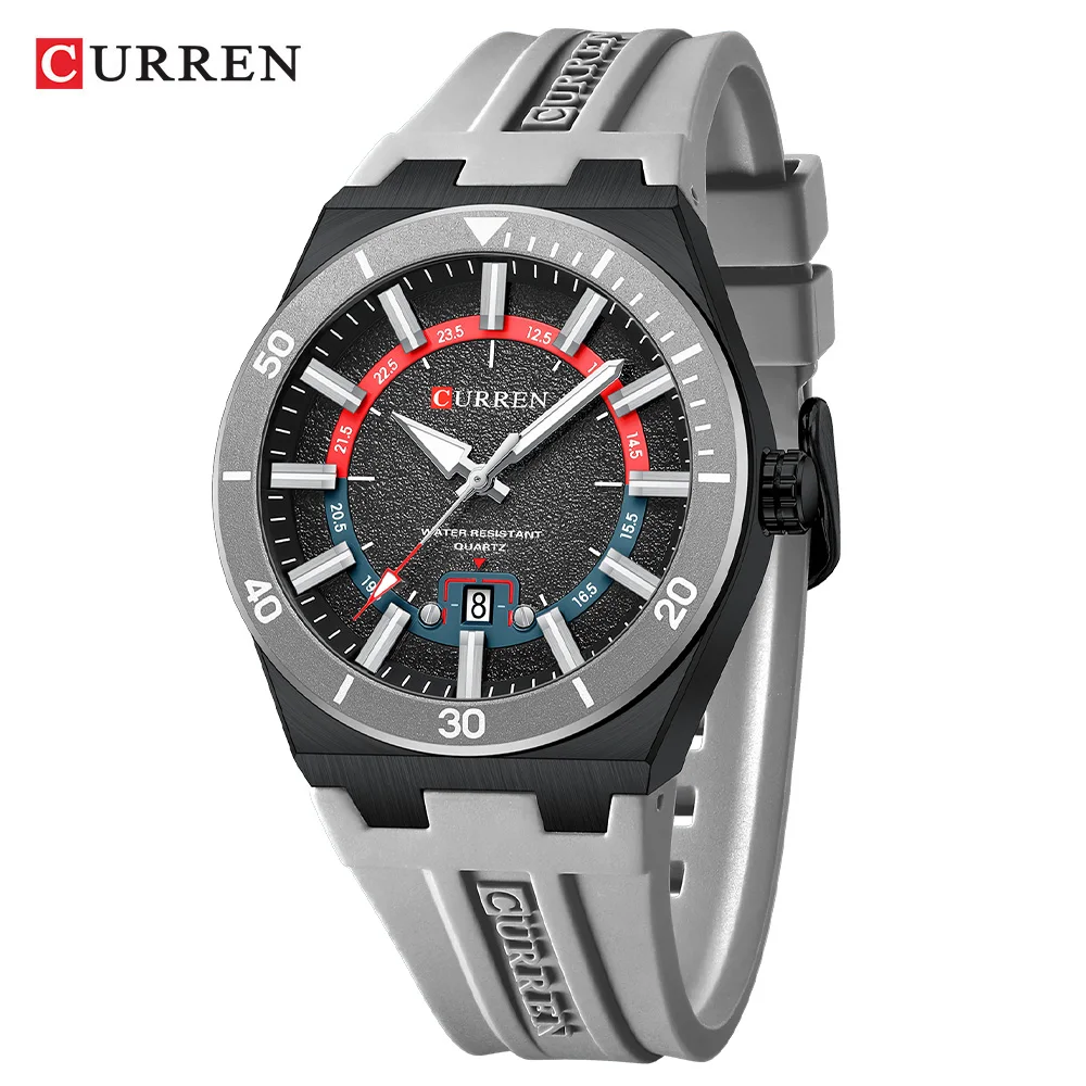 CURREN Sport Watch Men Wristwatch Luminous & Date Display Waterproof Silicone Strap Quartz Fashion Casual Gift For Men