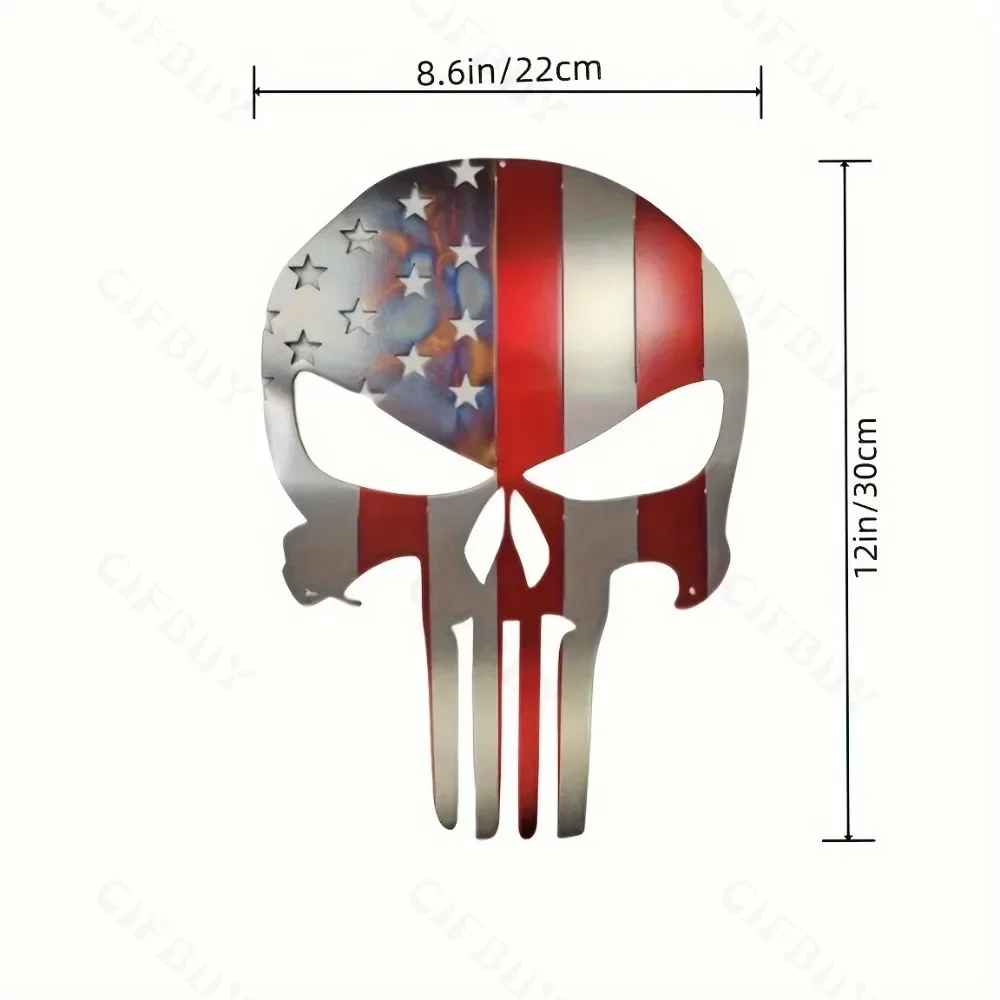 1pc Patriotic Metal Wall Decor With Punisher Skull & Spartan Helmet Design Indoor/Outdoor American Flag Art, Durable Metal