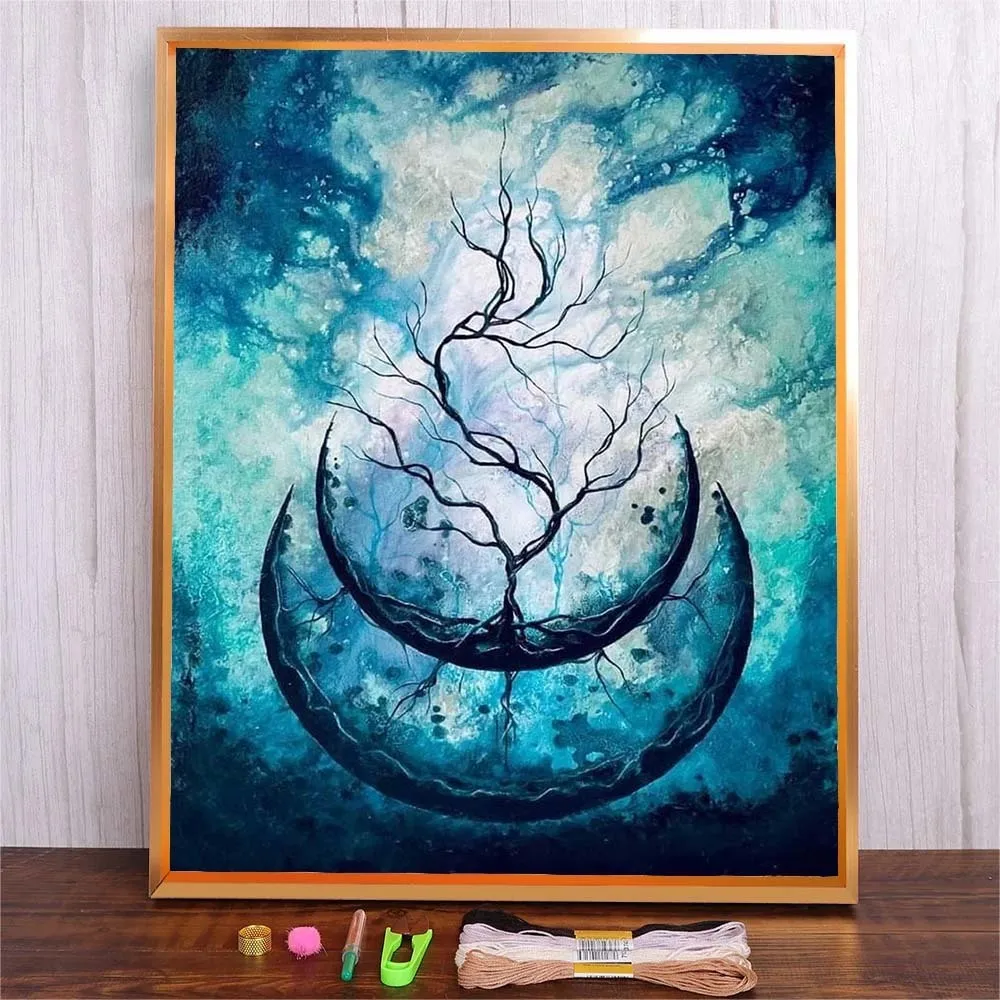 

Fantasy Moon Tree Cross Stitch Kits Landscape Patterns Printed Fabric Embroidery Needlework Set DIY Sewing Craft Canvas Painting