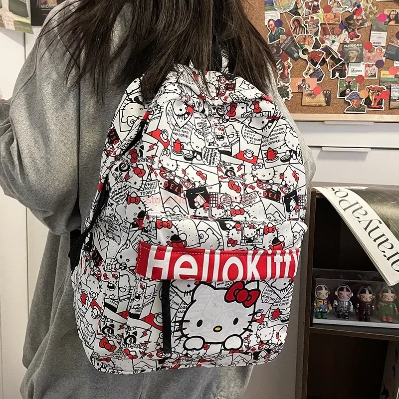 Sanrio mochila escolar de gran capacidad para estudiantes, mochila de Hello Kitty, personalidad de moda y apariencia atractiva