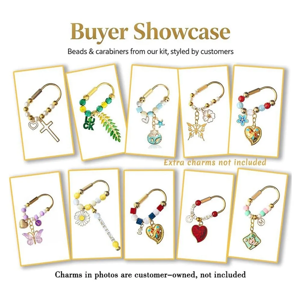 Carabiner Bead and Bag Charm Kit, Large Hole Beads for Carabiner, DIY Bag Charm Assorted Beads Kit for Keychain Crafts