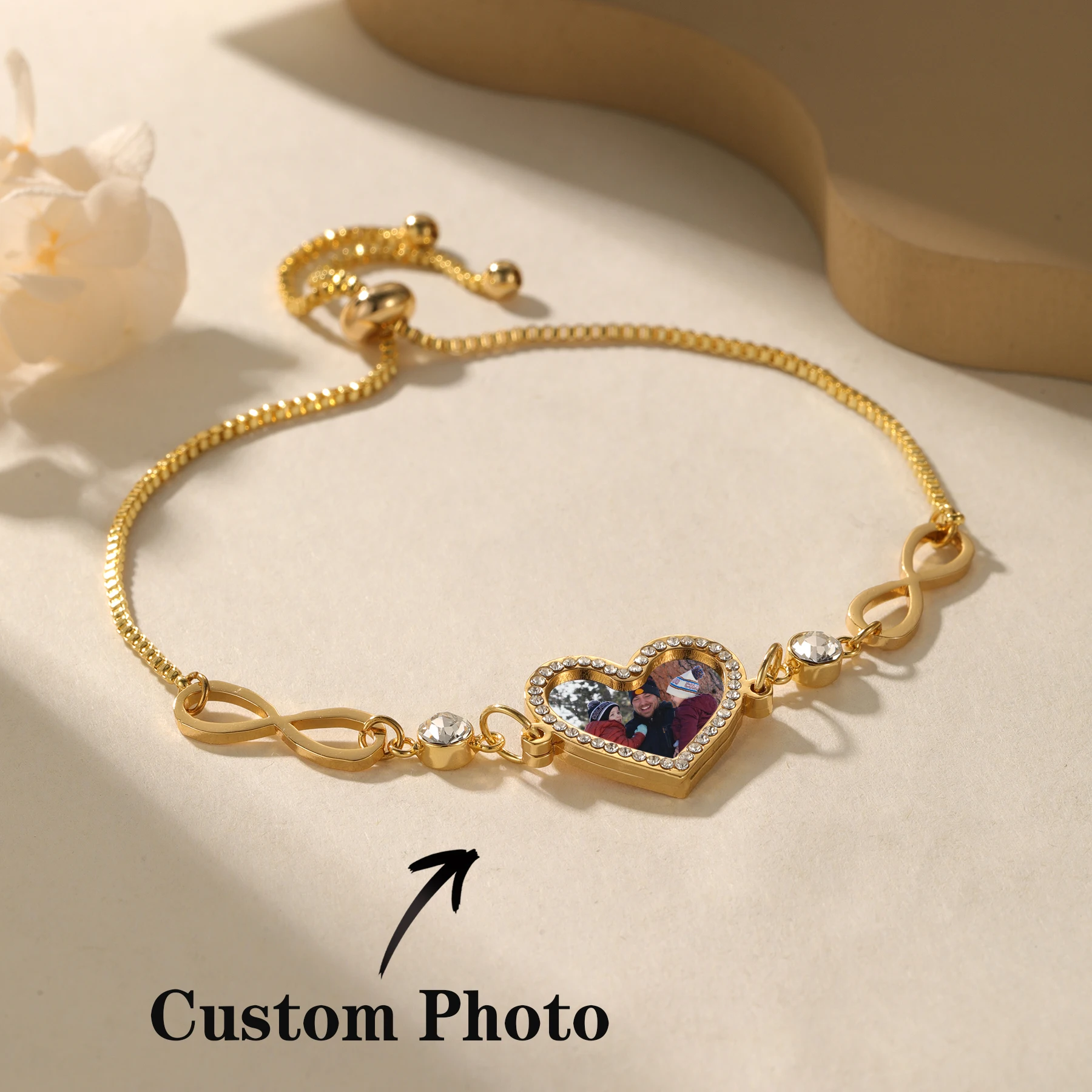 

Personalized Photo Infinity Bracelet with Picture Mother Daughter Bracelet Photo Charm Bracelet with Picture Unique Gift for Her