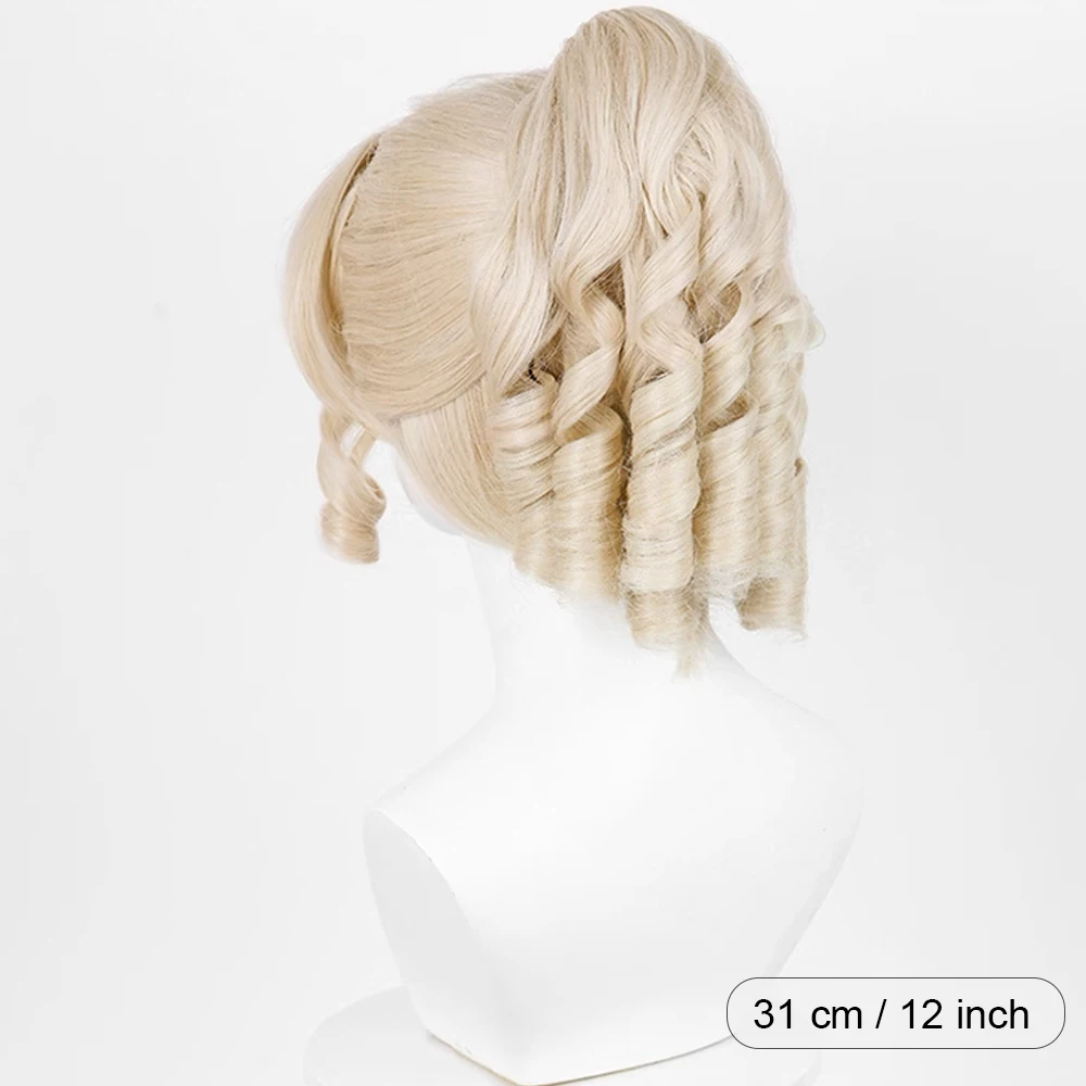 Short Wavy Blonde Wig Synthetic Ponytail Clip Anime Game Cosplay Fluffy Wig Heat Resistant for Daily Party image 4