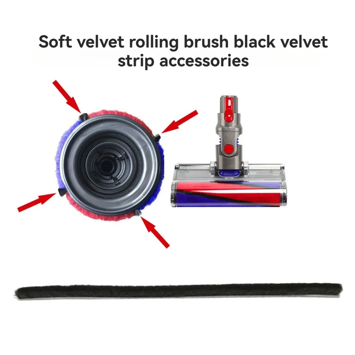 4pcs Soft Plush Strips for Dyson V11V7V8V10 Vacuum Cleaner Rolling Brush Strips Vacuum Cleaner Soft Roller Accessories