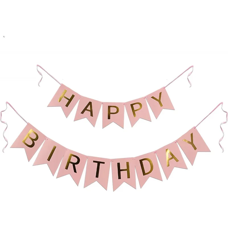 Guirnalda de Feliz Cumpleaños Rosa, Decoraciones de Banderines, Letrero de Feliz Cumpleaños para Baby Shower, Decoración Colgante para Fiesta de Cumpleaños