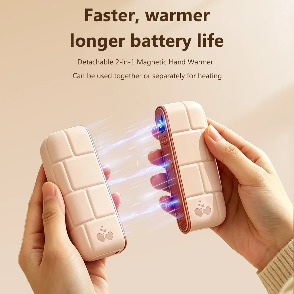 TINSOL USB Magnetic Charging Hand Warmer 2-in-1 Detachable Mini Portable 3000mAh 3 Temperature Levels for Winter Outdoor Travel