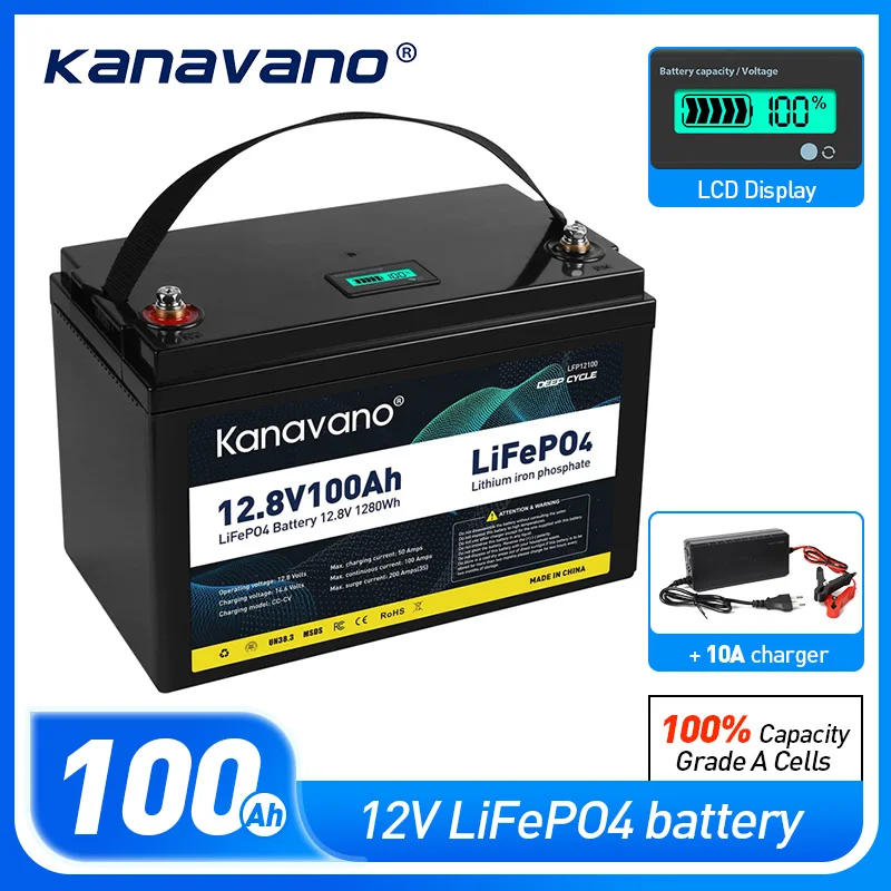 12.8V 100Ah Lifepo4 Battery Pack Waterproof Lithium Iron Phosphate Deep Cycle Batteries For Boat Motor Inverter EU US Tax Free