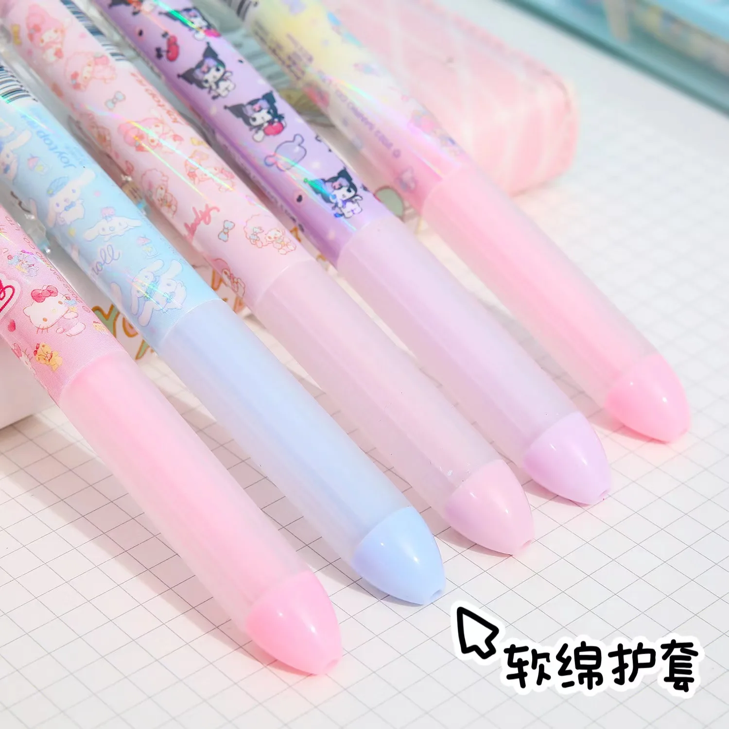 Novo 5 pçs sanrio anime bonito caneta neutra mymelody kuromi cinnamoroll pom pom purin estudante dos desenhos animados gancho imprensa caneta papelaria presente